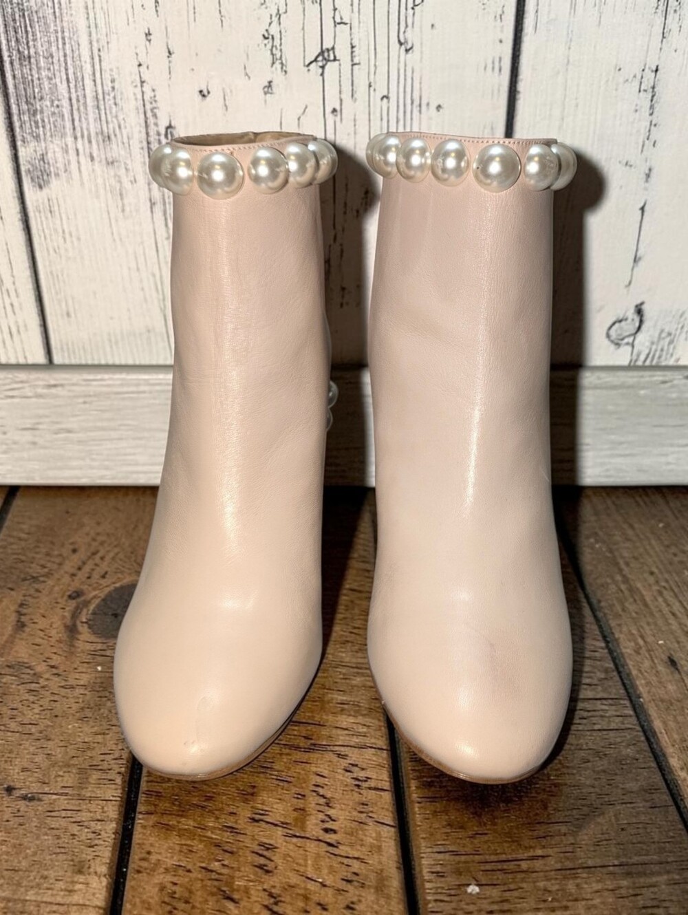 Katy Perry Blush Pink Pearl Embellished Block Heel Booties 8.5 - Picture 3 of 7